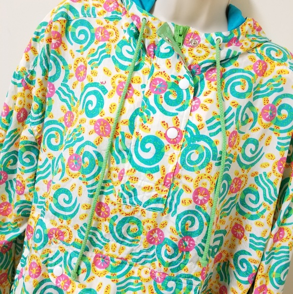 Vtg Multi Colored Windbraker Hoodie Jacket Duffel - Picture 3 of 5